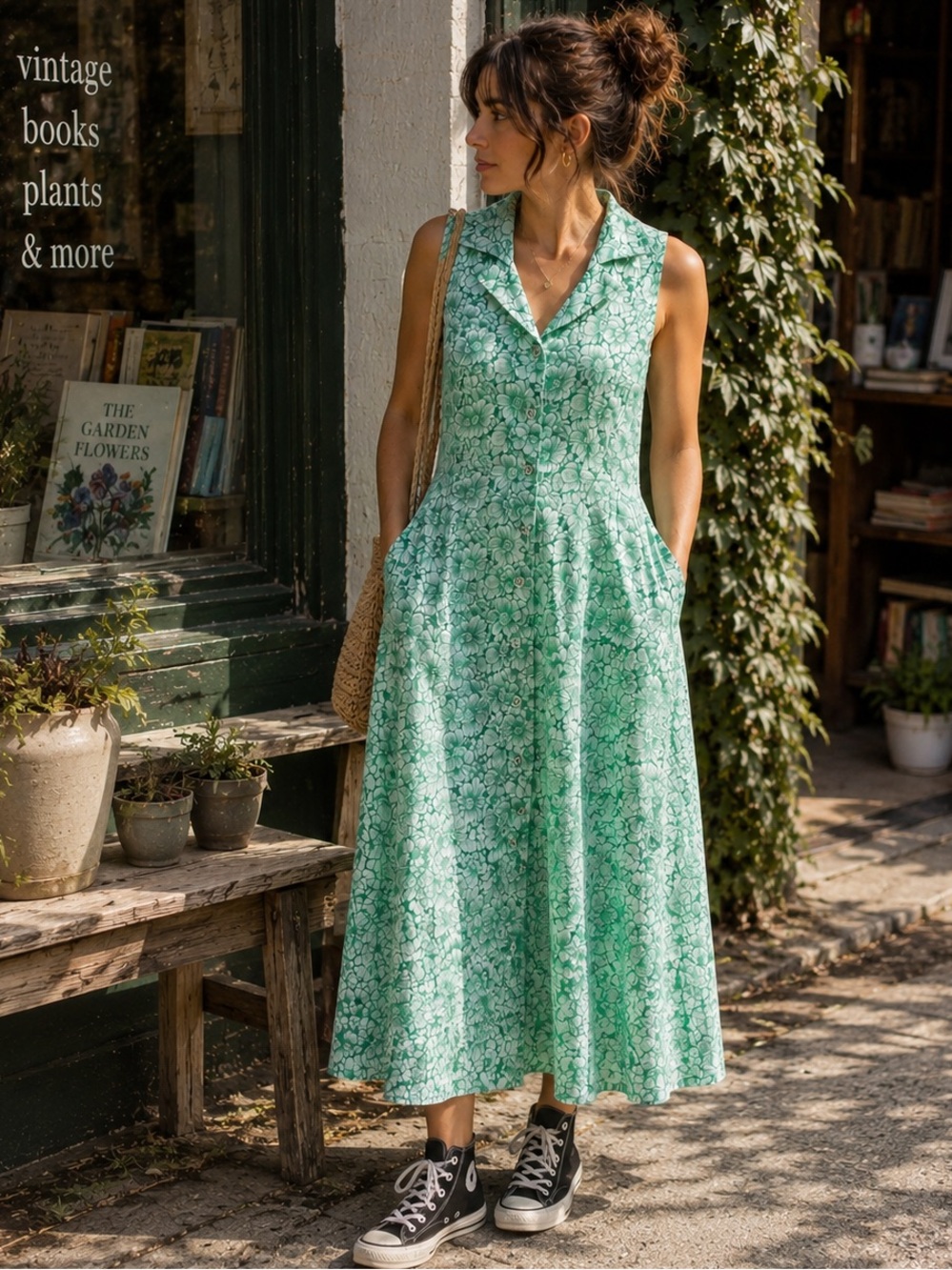 Vintage Floral Maxi Dress | Jacquard Brocade Metallic | Button Up Sleeveless